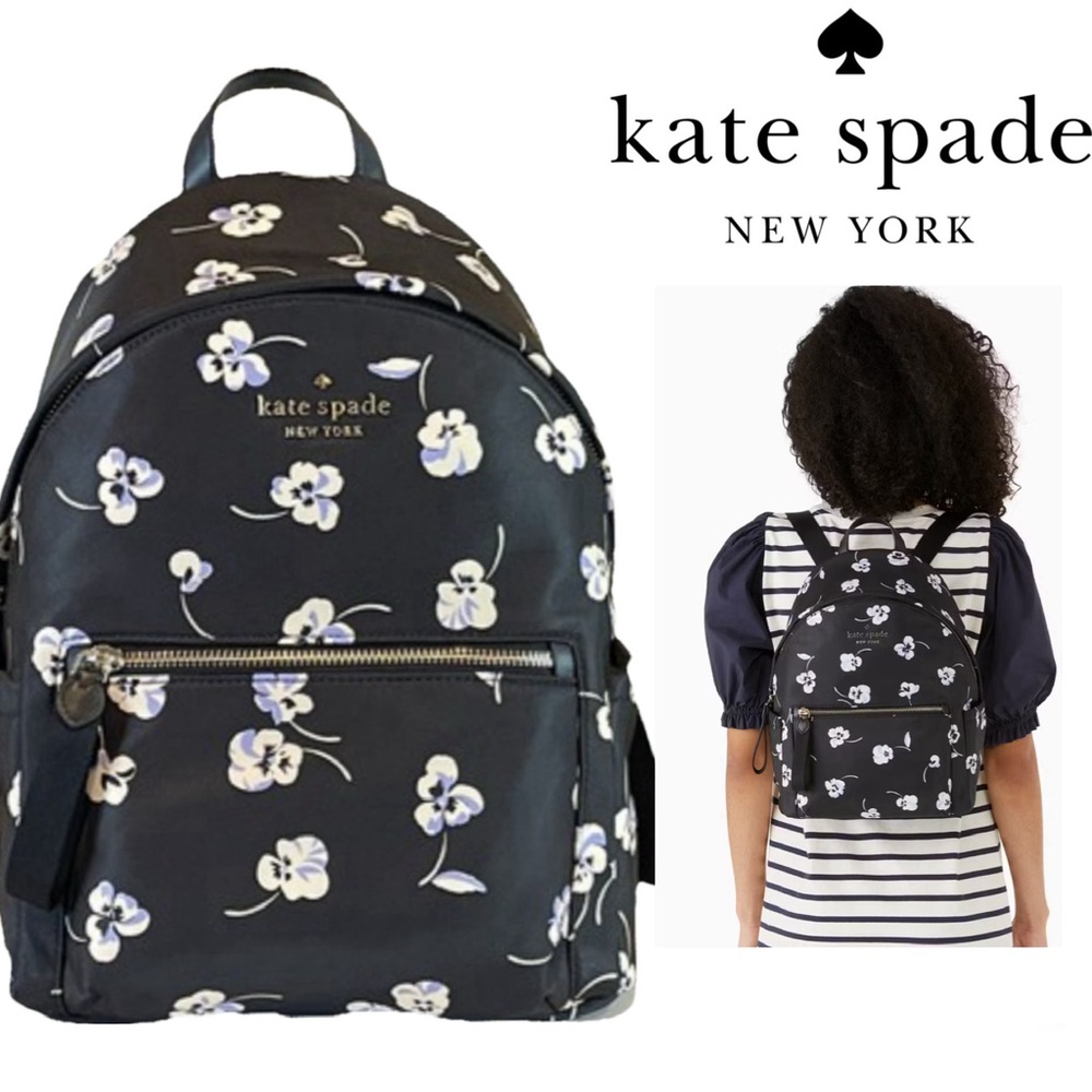 💜🌸Kate Spade New York Chelsea Pansy Toss Printed Medium Backpack